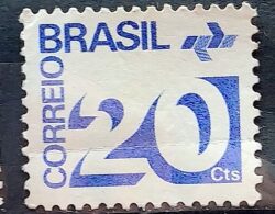 Selo Regular RHM 547 Tipo Cifra 20 Cts PAPEL ESCURO Com Barra FSF 1975 1