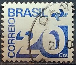 Selo Regular RHM 547 Tipo Cifra 20 Cts PAPEL ESCURO Com Barra FSF 1975 Circulado 1