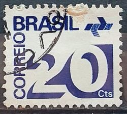 Selo Regular RHM 547 Tipo Cifra 20 Cts PAPEL ESCURO Com Barra FSF 1975 Circulado 2