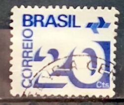 Selo Regular RHM 547 Tipo Cifra 20 Cts PAPEL ESCURO Com Barra FSF 1975 Circulado 3