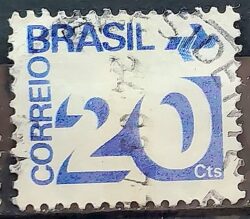 Selo Regular RHM 547 Tipo Cifra 20 Cts PAPEL ESCURO Com Barra FSF 1975 Circulado 6