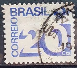 Selo Regular RHM 547 Tipo Cifra 20 Cts PAPEL ESCURO Com Barra FSF 1975 Circulado 7