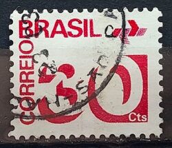 Selo Regular RHM 549 Tipo Cifra 30 Cts PAPEL CLARO Barra FSF 1975 Circulado 1