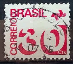 Selo Regular RHM 549 Tipo Cifra 30 Cts PAPEL CLARO Barra FSF 1975 Circulado 2