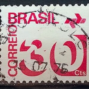 Selo Regular RHM 549 Tipo Cifra 30 Cts PAPEL CLARO Barra FSF 1975 Circulado 2