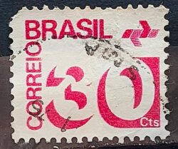Selo Regular RHM 549 Tipo Cifra 30 Cts PAPEL ESCURO Barra FSF 1975 Circulado 1