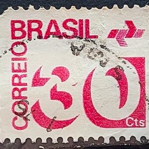 Selo Regular RHM 549 Tipo Cifra 30 Cts PAPEL ESCURO Barra FSF 1975 Circulado 1