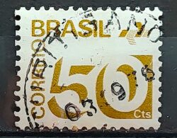 Selo Regular RHM 550 Tipo Cifra 5 Cts PAPEL CLARO Com Barra FSF 1975 Circulado 2