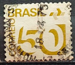 Selo Regular RHM 550 Tipo Cifra 5 Cts PAPEL CLARO Com Barra FSF 1975 Circulado 5