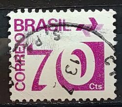 Selo Regular RHM 551 Tipo Cifra 70 Cts PAPEL CLARO Barra FSF 1975 Circulado 11