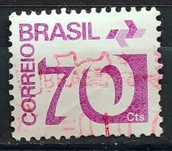 Selo Regular RHM 551 Tipo Cifra 70 Cts PAPEL CLARO Barra FSF 1975 Circulado 12
