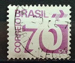 Selo Regular RHM 551 Tipo Cifra 70 Cts PAPEL CLARO Barra FSF 1975 Circulado 2