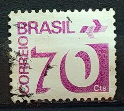 Selo Regular RHM 551 Tipo Cifra 70 Cts PAPEL CLARO Barra FSF 1975 Circulado 3