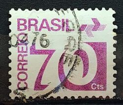 Selo Regular RHM 551 Tipo Cifra 70 Cts PAPEL CLARO Barra FSF 1975 Circulado 4