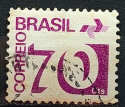 Selo Regular RHM 551 Tipo Cifra 70 Cts PAPEL CLARO Barra FSF 1975 Circulado 5