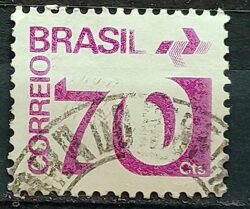 Selo Regular RHM 551 Tipo Cifra 70 Cts PAPEL CLARO Barra FSF 1975 Circulado 7