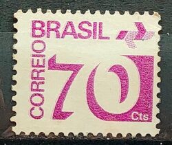 Selo Regular RHM 551 Tipo Cifra 70 Cts PAPEL ESCURO Barra FSF 1975