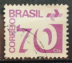 Selo Regular RHM 551 Tipo Cifra 70 Cts PAPEL ESCURO Barra FSF 1975 Circulado 1