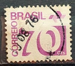 Selo Regular RHM 551 Tipo Cifra 70 Cts PAPEL ESCURO Barra FSF 1975 Circulado 2