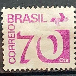 Selo Regular RHM 551 Tipo Cifra 70 Cts PAPEL ESCURO Barra FSF 1975 Circulado 3