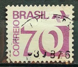 Selo Regular RHM 551 Tipo Cifra 70 Cts PAPEL ESCURO Barra FSF 1975 Circulado 4