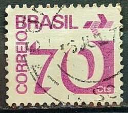 Selo Regular RHM 551 Tipo Cifra 70 Cts PAPEL ESCURO Barra FSF 1975 Circulado 5