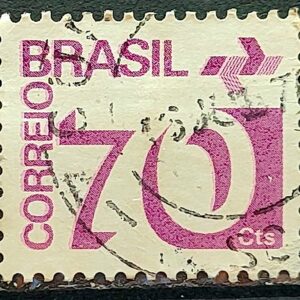 Selo Regular RHM 551 Tipo Cifra 70 Cts PAPEL ESCURO Barra FSF 1975 Circulado 5