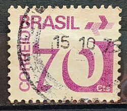 Selo Regular RHM 551 Tipo Cifra 70 Cts PAPEL ESCURO Barra FSF 1975 Circulado 6