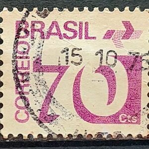 Selo Regular RHM 551 Tipo Cifra 70 Cts PAPEL ESCURO Barra FSF 1975 Circulado 6