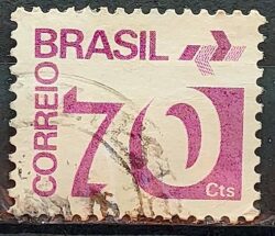 Selo Regular RHM 551 Tipo Cifra 70 Cts PAPEL ESCURO Barra FSF 1975 Circulado 7