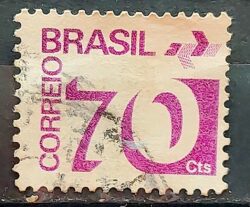 Selo Regular RHM 551 Tipo Cifra 70 Cts PAPEL ESCURO Barra FSF 1975 Circulado 8