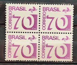 Selo Regular RHM 551 Tipo Cifra 70 Cts PAPEL ESCURO Barra FSF 1975 Quadra