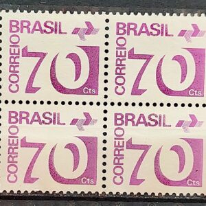 Selo Regular RHM 551 Tipo Cifra 70 Cts PAPEL ESCURO Barra FSF 1975 Quadra