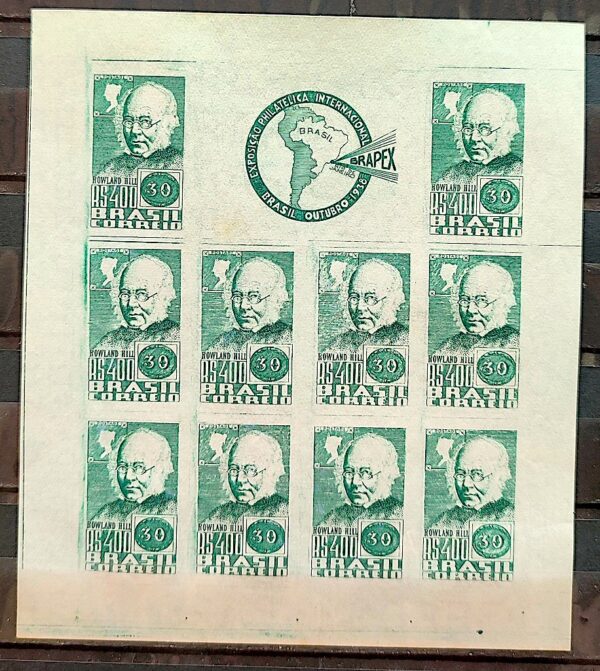 B 1 Bloco Exposicao Filatelica Internacional Brapex Mapa Rowland Hill 1938 2