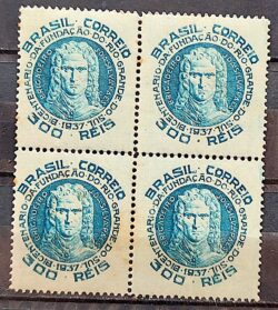 C 125 Selo Centenario da Fundacao do Rio Grande do Sul Brigadeiro Silva Paes 1937 Quadra 4