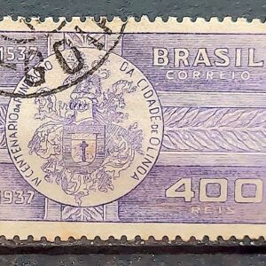 C 128 Selo Centenario de Olinda Pernambuco Brasao 1938 Circulado 3