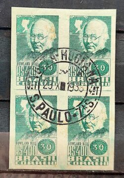 C 132 Selo Exposicao Filatelica Internacional Brapex Mapa Rowland Hill 1938 Quadra CPD SP