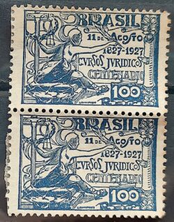 C 19 Selo Centenario dos Cursos Juridicos Direito Justica Mapa 1927 Dupla MH 1