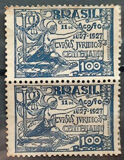 C 19 Selo Centenario dos Cursos Juridicos Direito Justica Mapa 1927 Dupla MH 2