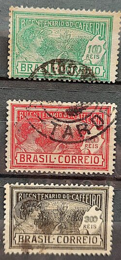 C 21 Selo Centenario do Plantio de Cafe Economia Bebida 1928 Serie Completa Circulado 2