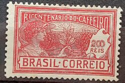 C 22 Selo Centenario do Plantio de Cafe Economia Bebida 1928 Vermelho