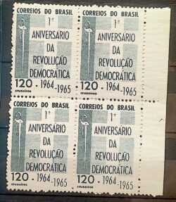 C 523Y Selo Aniversario da Revolucao Democratica Militar Espada 1965 Quadra Marmorizado