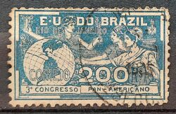 C 6 Selo Congresso Panamericano Minerva Mulher Mapa 1906 Azul Circulado