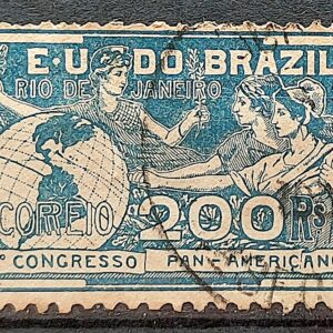 C 6 Selo Congresso Panamericano Minerva Mulher Mapa 1906 Azul Circulado