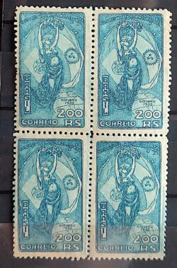 C 60 Selo Visita do Presidente Justo da Argentina Bandeira 1933 Azul Quadra 1