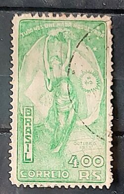 C 61 Selo Visita do Presidente Justo da Argentina Bandeira 1933 Verde Circulado 2