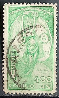 C 61 Selo Visita do Presidente Justo da Argentina Bandeira 1933 Verde Circulado 3