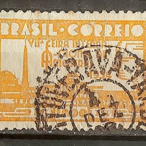 C 69 Selo Propaganda Feira Internacional de Amostras 1934 Amarelo Circulado