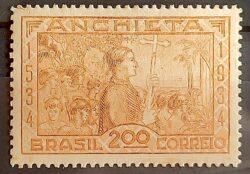 C 74 Selo IV Centenario Jose de Anchieta Religiao Igreja 1934 Bistre