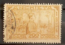 C 74 Selo IV Centenario Jose de Anchieta Religiao Igreja 1934 Bistre Circulado